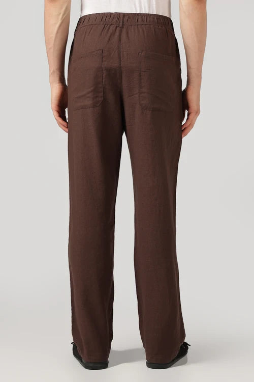 Euston Linen-style 100% Cotton Relaxed Fit Chocolate Brown Pant