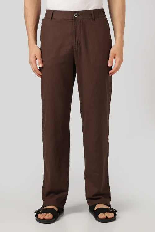 Euston Linen-style 100% Cotton Relaxed Fit Chocolate Brown Pant