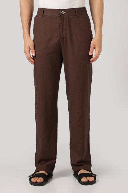 Euston Linen-style 100% Cotton Relaxed Fit Chocolate Brown Pant