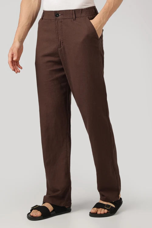 Euston Linen-style 100% Cotton Relaxed Fit Chocolate Brown Pant