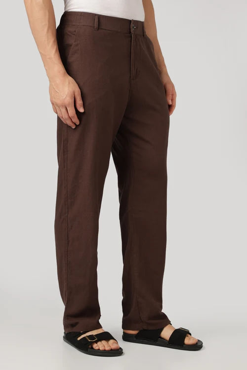 Euston Linen-style 100% Cotton Relaxed Fit Chocolate Brown Pant