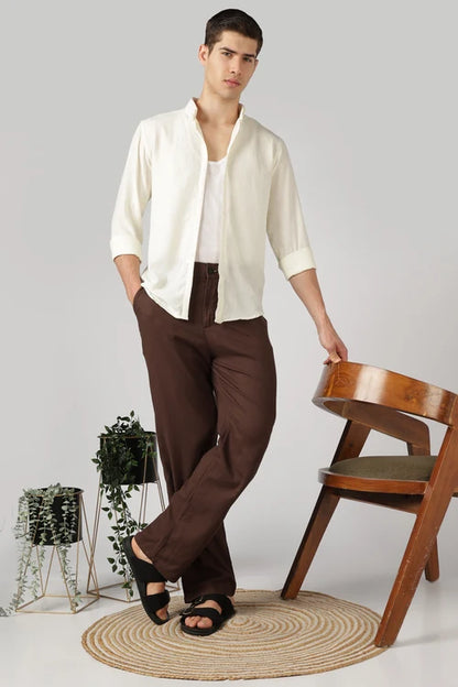 Euston Linen-style 100% Cotton Relaxed Fit Chocolate Brown Pant
