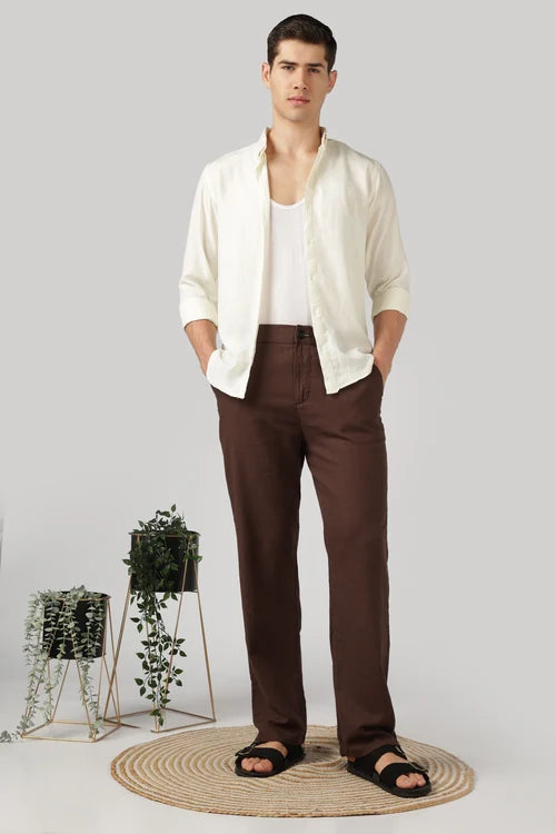 Euston Linen-style 100% Cotton Relaxed Fit Chocolate Brown Pant