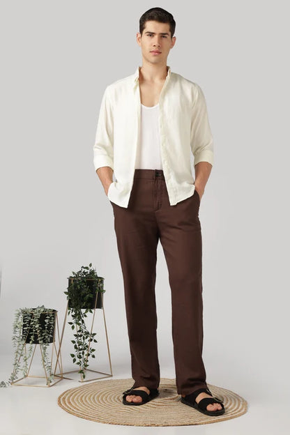 Euston Linen-style 100% Cotton Relaxed Fit Chocolate Brown Pant