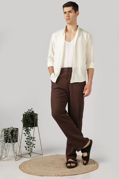 Euston Linen-style 100% Cotton Relaxed Fit Chocolate Brown Pant